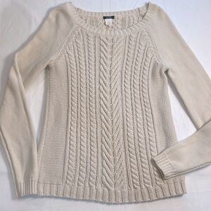 J. Crew Women’s Cable Knit Fisherman Sweater‎ Cream Beige 100% Cotton Classic S